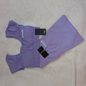 Fit Booty Seamless Line - Capped Crop w/Legging Shorts Set Lavender 2-Pc Set